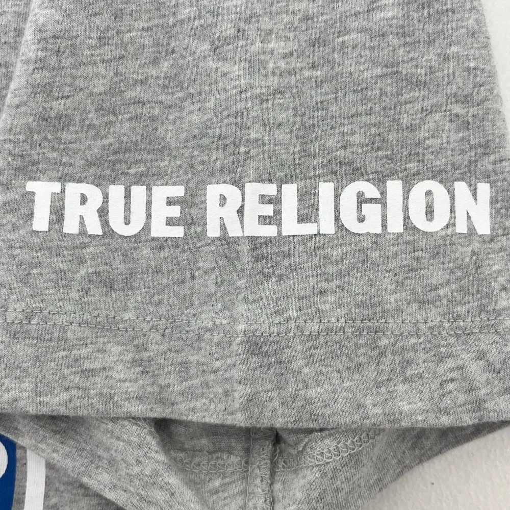 True Religion Mens M‎ Strike HS SS T-shirt Heather Gray Rhinestone Horseshoe NWT